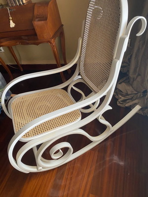 Vintage Thonet Style Rocking Armchair with Rattan Cane like new