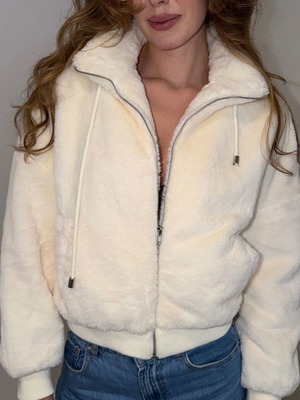 ASOS Fluffy Cropped Jacket like new, beige and white, size S
