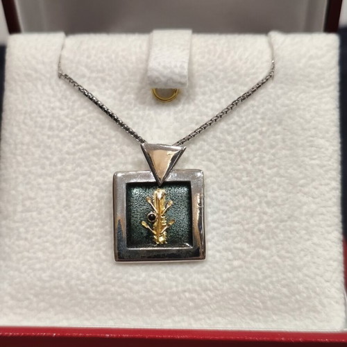 Silver gold pendant with chain like new, 950 silver, 24K gold