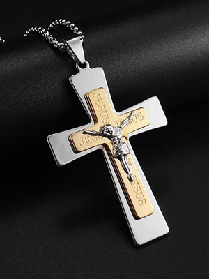 Cross Jesus pendant steel 6 cm new