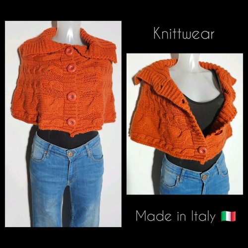 Knitted bolero orange like new with thick cable knit and large collar