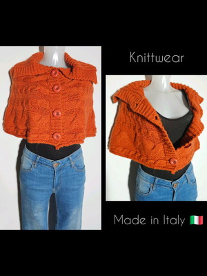 Knitted bolero orange like new with thick cable knit and large collar