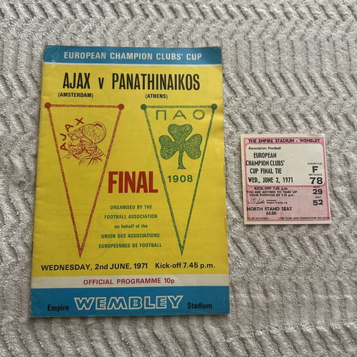 Panathinaikos Ajax European Cup Final 1971 match program used