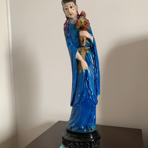 Asian collectible geisha statue used, ceramic, hand-painted