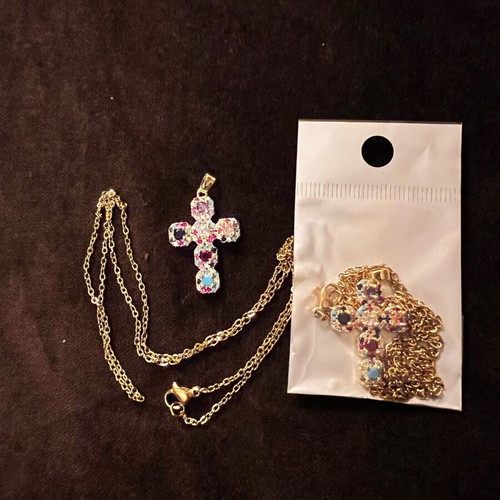 Cross necklace with stones and gift chain and bag new