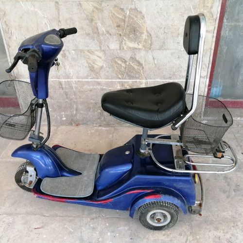 Electric three-wheeler used with two baskets and hill assist