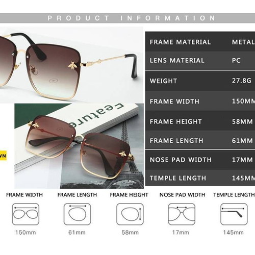 Fashion Lady square sunglasses new, brown gold with Natalia Oreiro CD gift