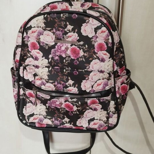 Backpack new with three compartments, black and pink