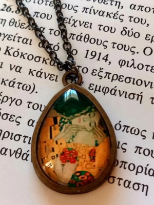 Gustav Klimt art pendant handmade necklace The Kiss