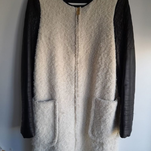 Zara coat used with black leather sleeves and gold zippers