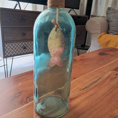 Decorative vase like new, summer blue with fish, height 26cm