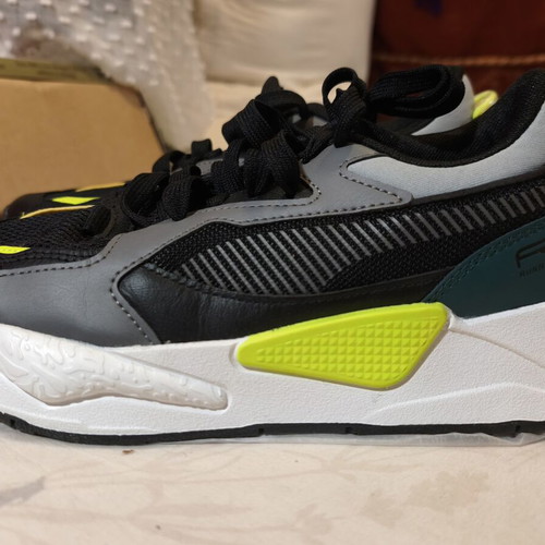 PUMA RS-2K Running System sneakers, size 38, grey and black with neon yellow