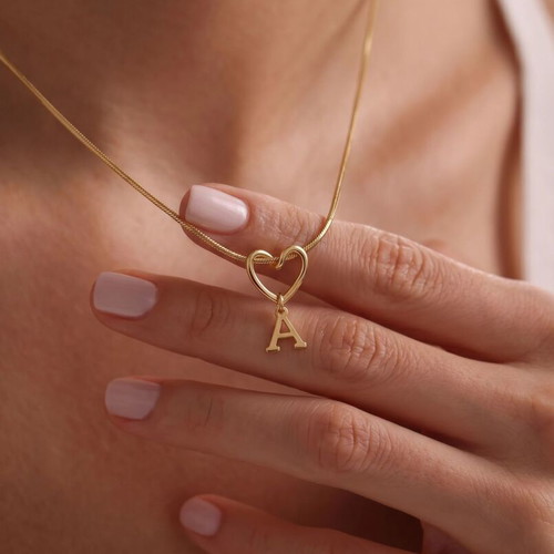 Gold Heart Necklace with Letter A Pendant New