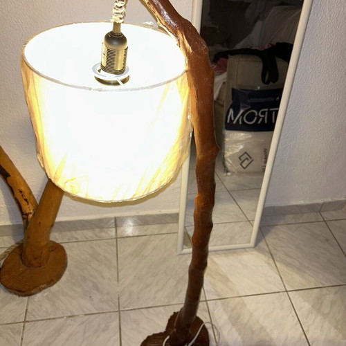Rustic Floor Lamp handmade from natural wood, 117 cm