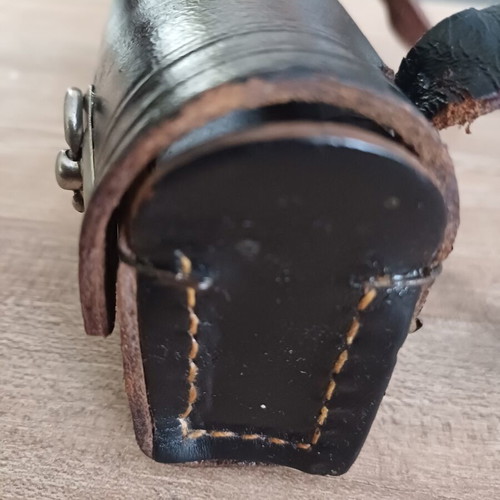 Leather bicycle tool bag used, vintage black with metal clasps