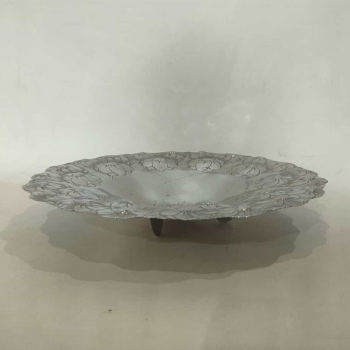 Vintage silver-plated ROSTRFREI plate with embossed flowers used