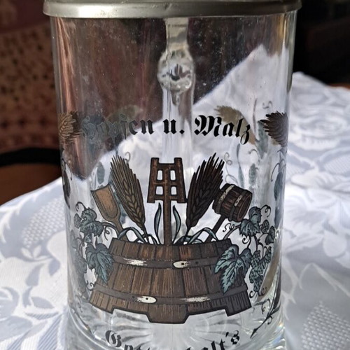 Beer glass 500ml collectible with pewter lid like new