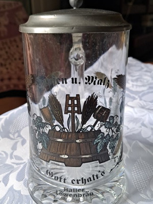 Beer glass 500ml collectible with pewter lid like new