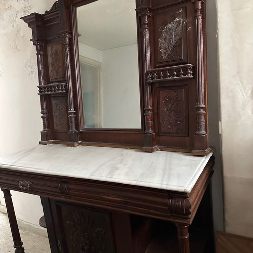Antique carved handmade console with mirror used, 2 pieces