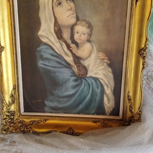Torino painting used, Italian art mother and child with carved frame