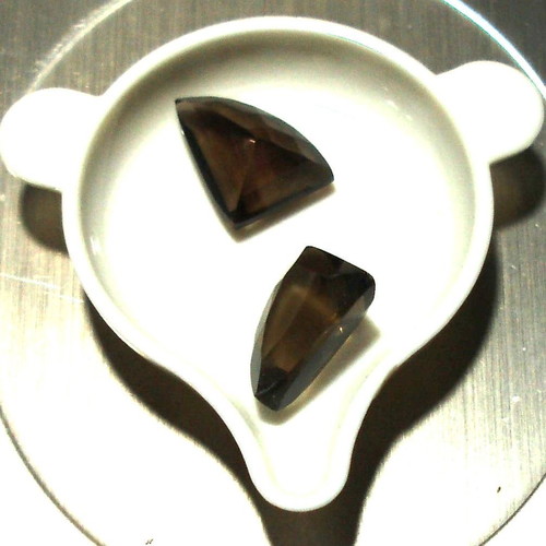 Smoke Topaz minerals asymmetrical cut like new, set of 2 pieces