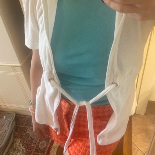 Zic Zac white terry cardigan like new, short-sleeve with zipper and belt