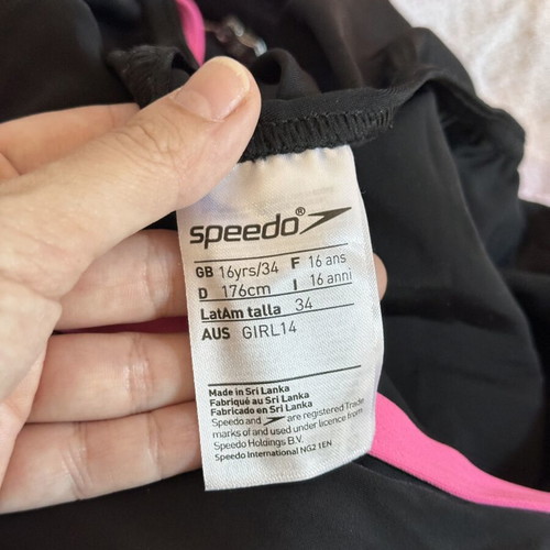 Speedo swimming swimsuit black with fuchsia, size 16 years / XS-S