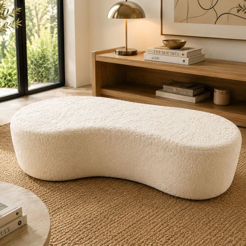 Teddy Bouclé Pouf Bench White 120x50x37cm New