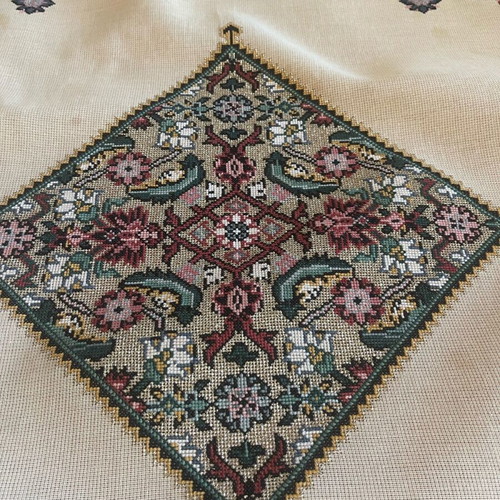 Handmade square with golden lace like new