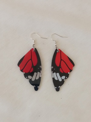 Butterfly Wing Dangle Earrings new, red and black