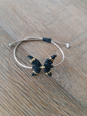 Macrame butterfly bracelet new in black and gold tones