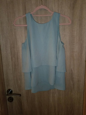 ICHI blouse used, turquoise sleeveless with asymmetric hem