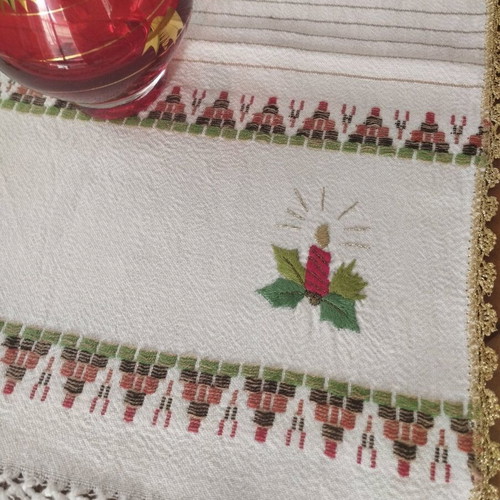 Handmade Set of 2 Pieces Runner and Semen with Gold Thread Vintage 1960 like new