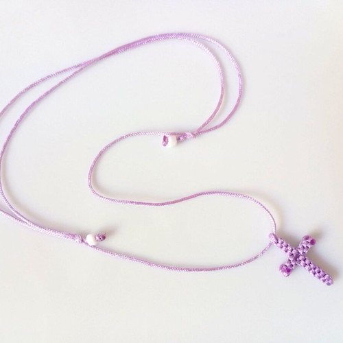 Macrame cross necklace in pink or purple