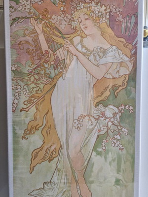Canvas print framed 35×70 new, artwork by Alphonse Mucha