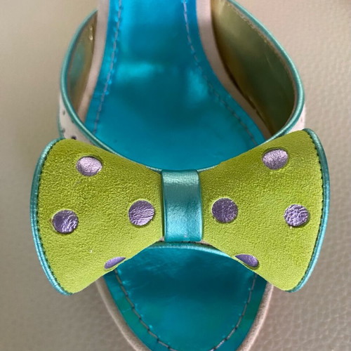 Christian Lacroix suede platform sandals like new, green with turquoise and gray details