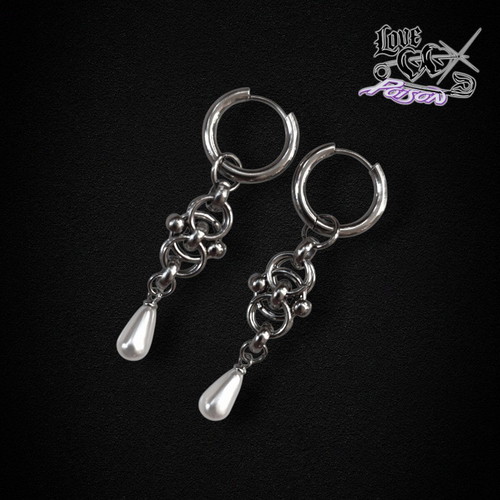 Love x Poison Handmade Stainless Steel Chainmail Hoop Earrings with Pearls