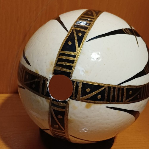 Ostrich Egg Hand-Painted Decorative Piece Used