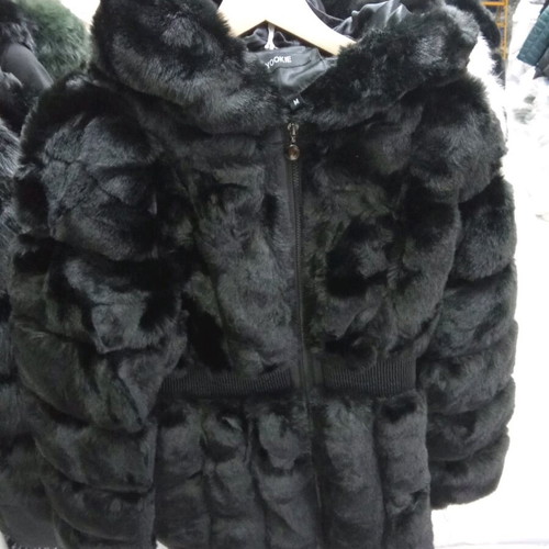 Yookie black synthetic long women's fur coat new with hood