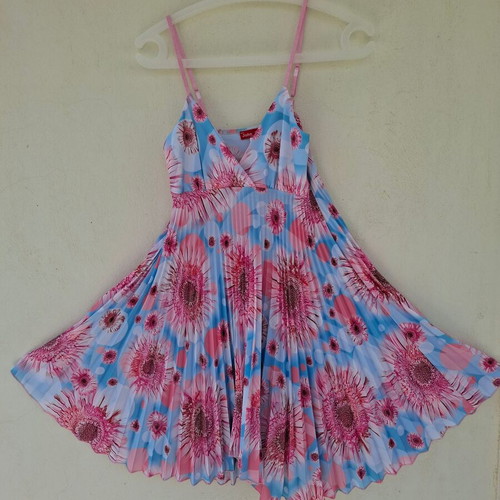 John Zack Vintage Y2K Asymmetric Pleated Dress new, blue and pink