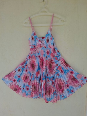 John Zack Vintage Y2K Asymmetric Pleated Dress new, blue and pink