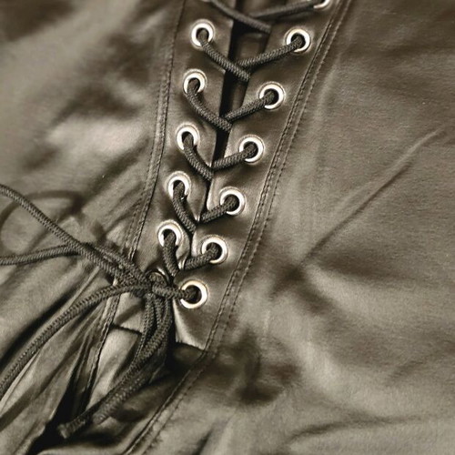 Leggings with front drawstring and metal cuffs with butt lifting details, new, size L, black