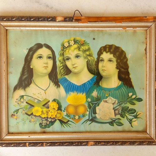 Three Graces prewar lithograph used, faith love hope