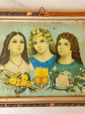 Three Graces prewar lithograph used, faith love hope