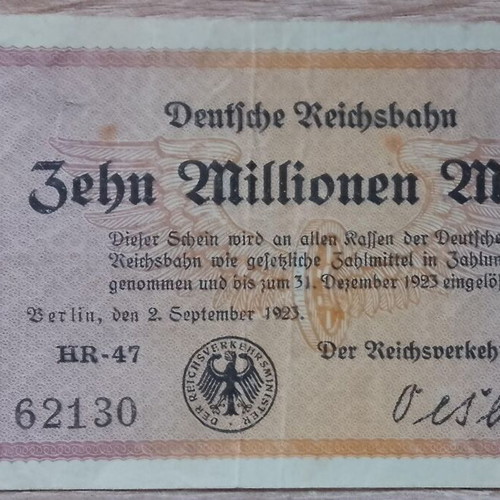 Reichsbanknote banknotes used, set of 5, Germany 1922-1923