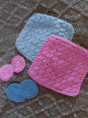 Knitted face care pads and cloths set new, 6 pieces