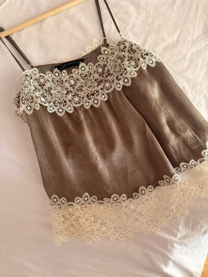 Satin khaki blouse with lace, like new, Zara