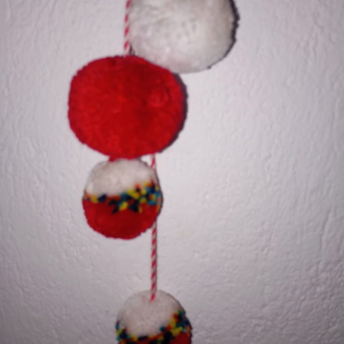 Martenichka for hanging used, traditional style with large pompoms