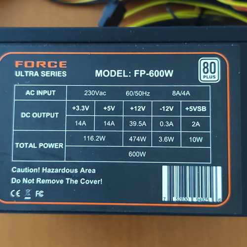 Force FP-600 power supply like new, ATX 12V 2.3V, 80 Plus Bronze