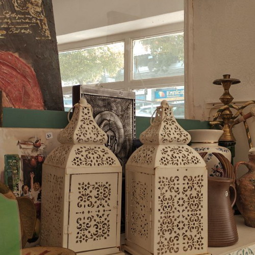 Vintage white metal lanterns used in Moroccan style
